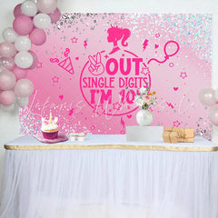 Lofaris Out Single Digits Pink Girls 10th Birthday Backdrop
