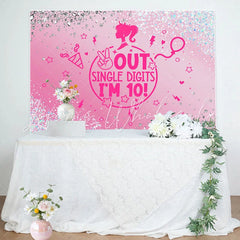 Lofaris Out Single Digits Pink Girls 10th Birthday Backdrop