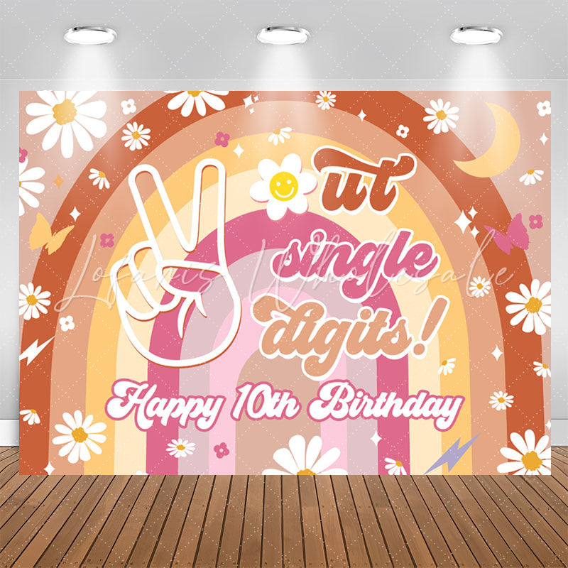 Lofaris Out Single Digits Rainbow Floral 10th Birthday Backdrop