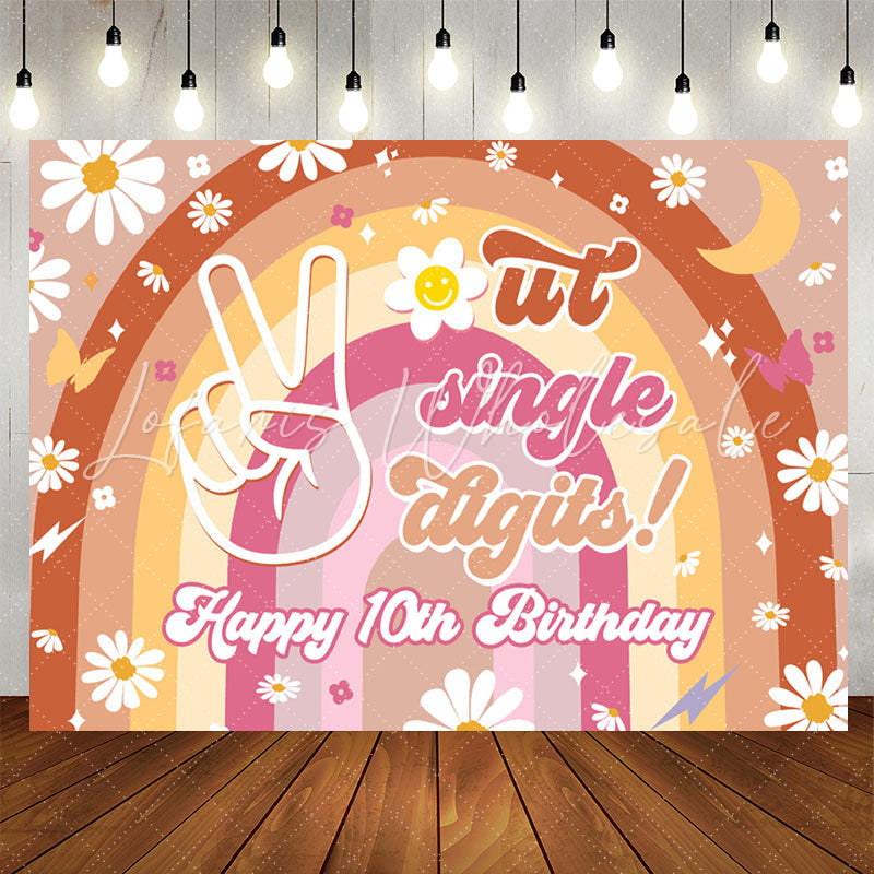 Lofaris Out Single Digits Rainbow Floral 10th Birthday Backdrop