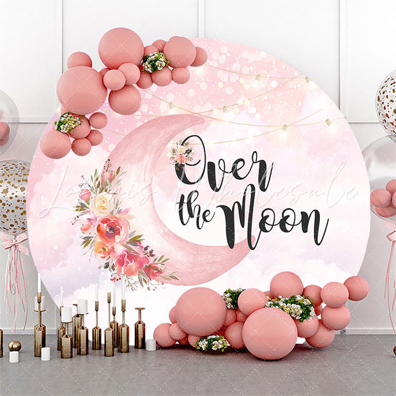 Lofaris Over The Moon Pink Floral Round Birthday Backdrop