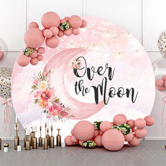 Lofaris Over The Moon Pink Floral Round Birthday Backdrop