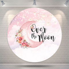 Lofaris Over The Moon Pink Floral Round Birthday Backdrop