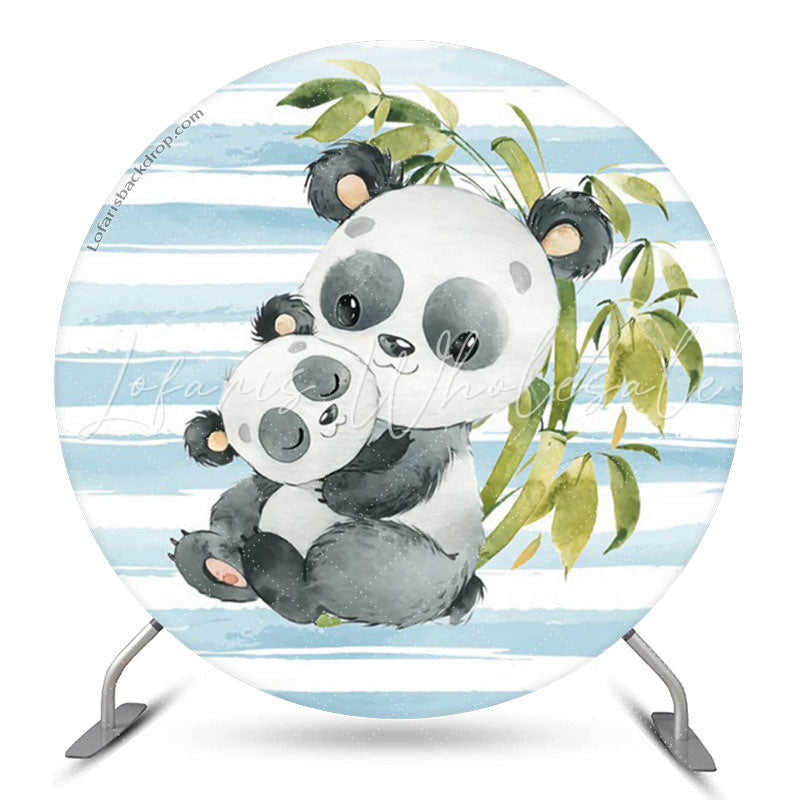 Lofaris Panda Bamboo Blue White Stripes Party Round Backdrop