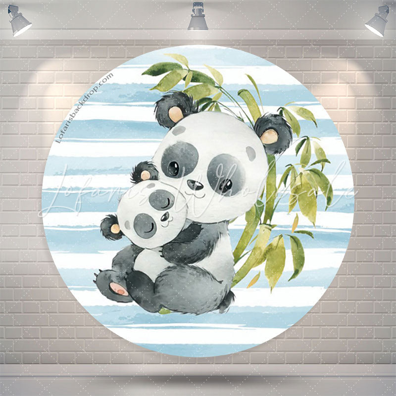 Lofaris Panda Bamboo Blue White Stripes Party Round Backdrop