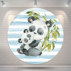 Lofaris Panda Bamboo Blue White Stripes Party Round Backdrop