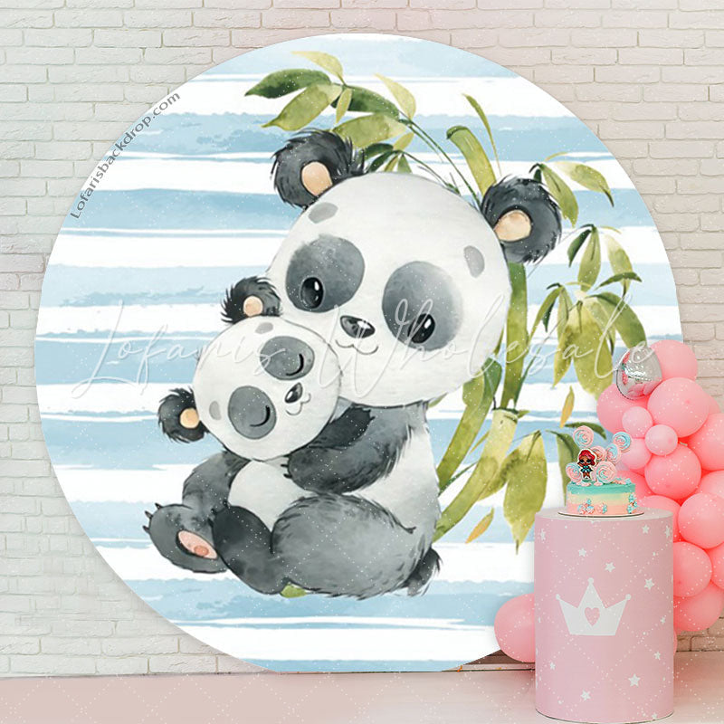 Lofaris Panda Bamboo Blue White Stripes Party Round Backdrop