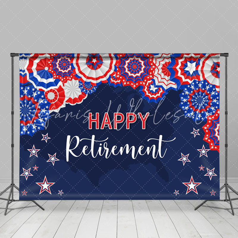Lofaris Paper Flowers Stars Blue Happy Retirement Backdrop