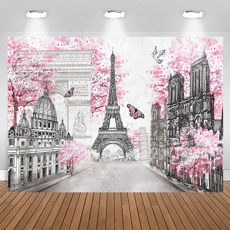 Lofaris Paris Eiffel Tower Pink Street Landscape Backdrop