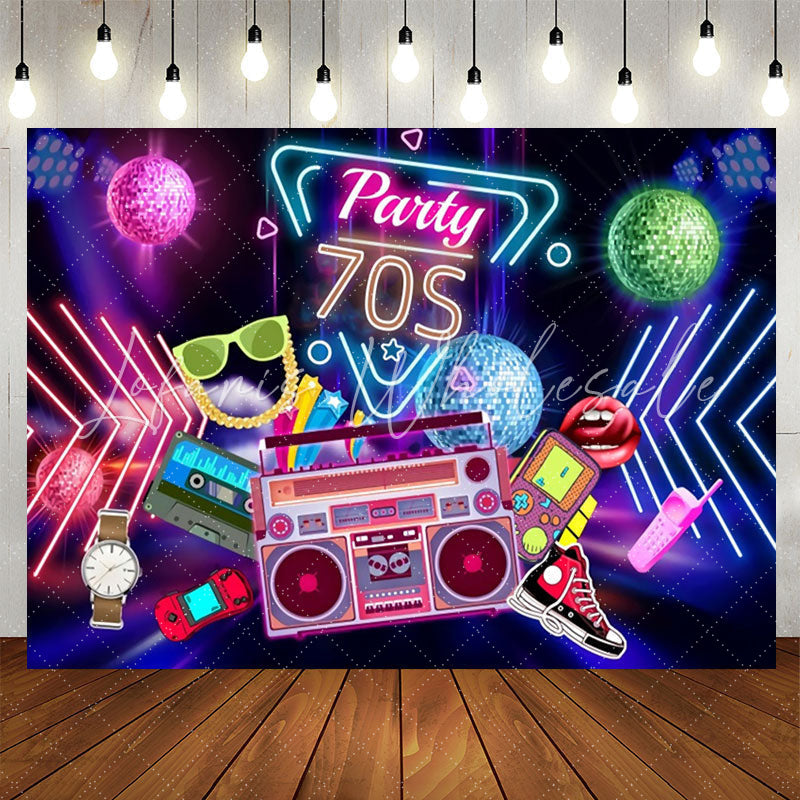 Lofaris Party 70S Music Neon Light Happy Birthday Backdrop
