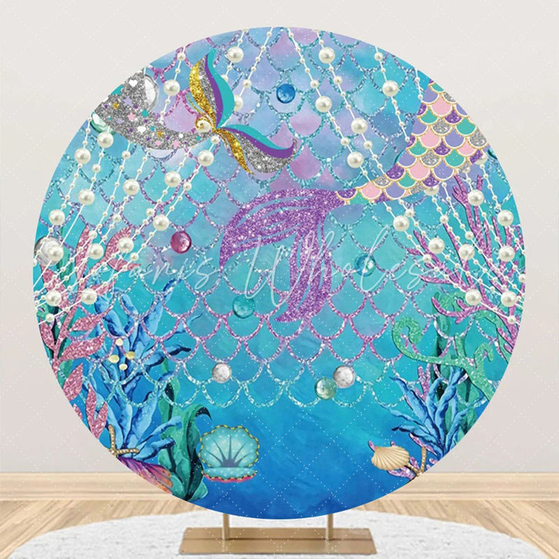 Lofaris Pearl Mermaid Coral Fish Scale Round Party Backdrop