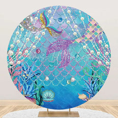 Lofaris Pearl Mermaid Coral Fish Scale Round Party Backdrop