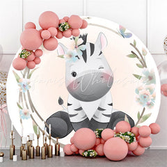 Lofaris Pink And Blue Flower Zebra Gender Reveal Round Backdrop