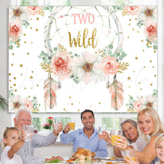 Lofaris Pink And Gold Glitter Floral Two Wild Birthday Backdrop
