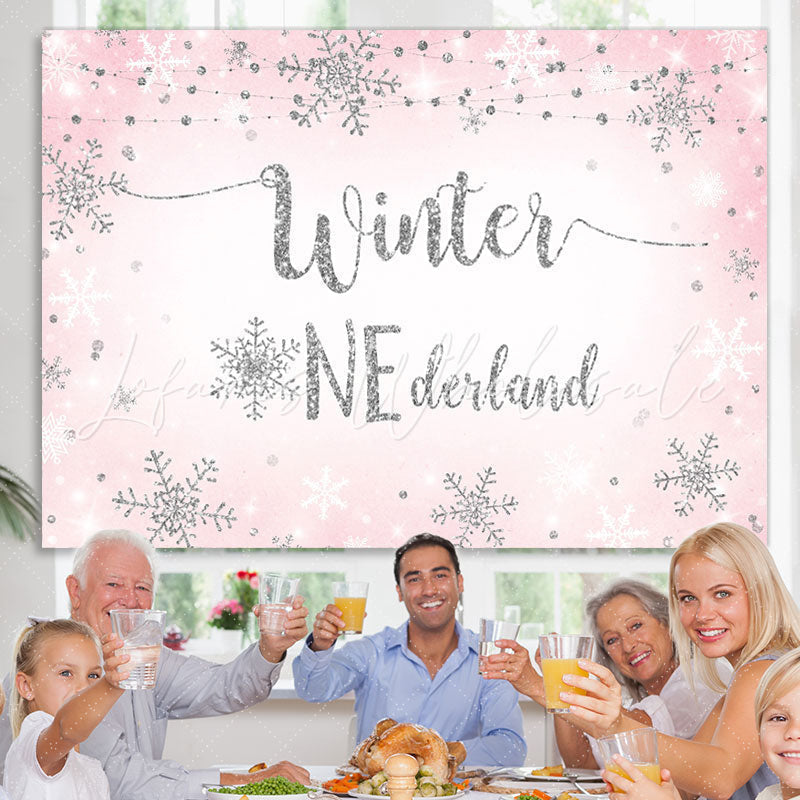 Lofaris Pink And Silver Snowflake Glitter Winter 1 Backdrop