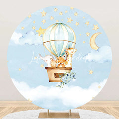 Lofaris Pink Balloon Bear Cloud Round Baby Shower Backdrop