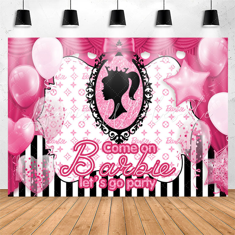 Lofaris Glitter Pink Balloon Barbie Birthday Party Backdrop