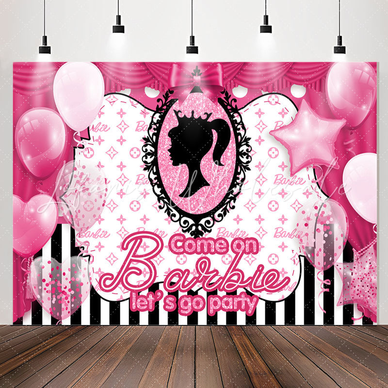 Lofaris Glitter Pink Balloon Barbie Birthday Party Backdrop
