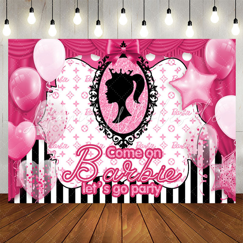 Lofaris Glitter Pink Balloon Barbie Birthday Party Backdrop