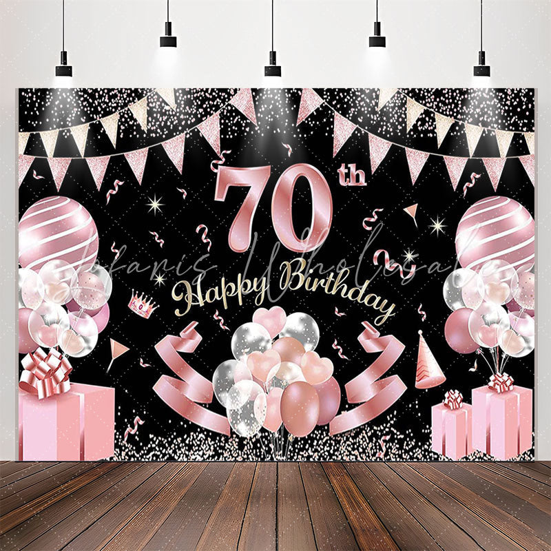 Lofaris Pink Balloon Glitter 70th Birthday Party Backdrop