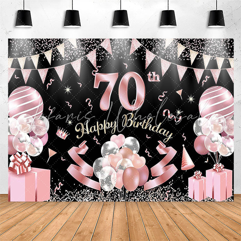 Lofaris Pink Balloon Glitter 70th Birthday Party Backdrop