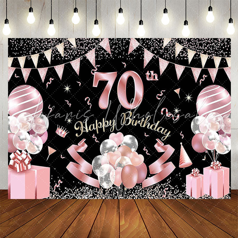 Lofaris Pink Balloon Glitter 70th Birthday Party Backdrop