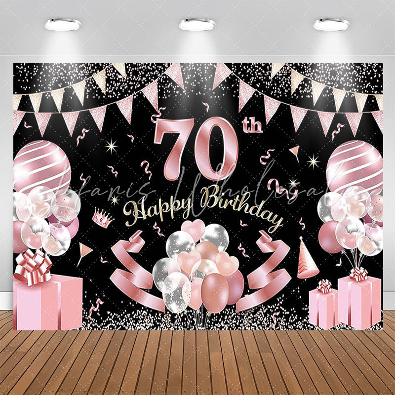 Lofaris Pink Balloon Glitter 70th Birthday Party Backdrop
