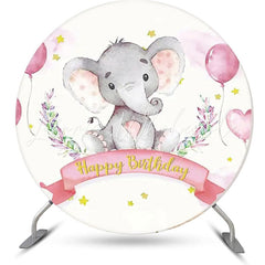 Lofaris Pink Balloon Star Elephant Round Birthday Backdrop