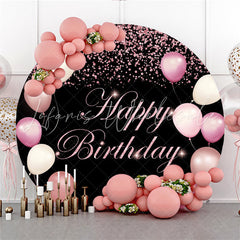 Lofaris Pink Balloons Glitter Happy Birthday Circle Backdrop