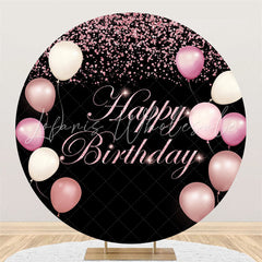Lofaris Pink Balloons Glitter Happy Birthday Circle Backdrop