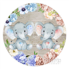 Lofaris Pink Blue Floral Elephant Baby Shower Round Backdrop