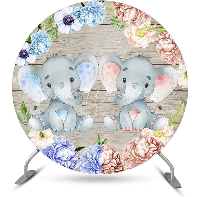 Lofaris Pink Blue Floral Elephant Baby Shower Round Backdrop