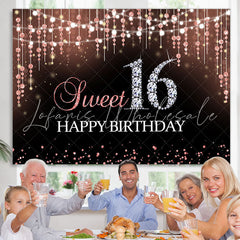 Lofaris Pink Bokeh and Diamond Glitter 16Th Birthday Backdrop