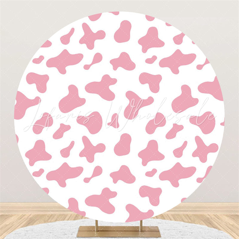 Lofaris Pink Cow Texture Theme Happy Birthday Circle Backdrop