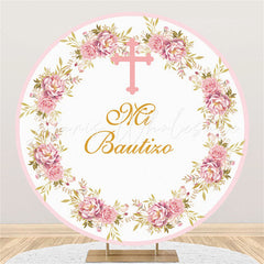 Lofaris Pink Cross Flower Theme Happy Birthday Round Backdrop