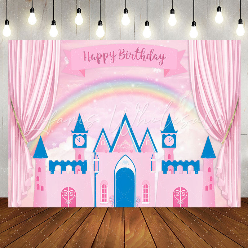 Lofaris Pink Curtain Fairy Castle Roainbow Birthday Backdrop
