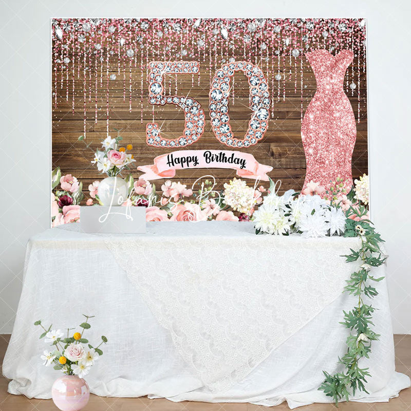 Lofaris Pink Diamond Glitter Plank 50th Birthday Backdrop