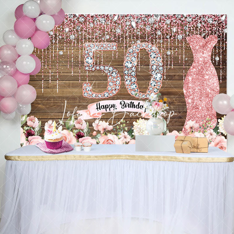 Lofaris Pink Diamond Glitter Plank 50th Birthday Backdrop