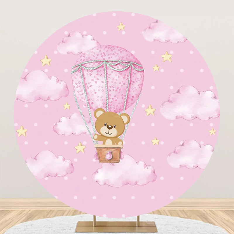 Lofaris Pink Dot Hot Air Balloon Teddy Bear Party Backdrop