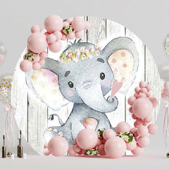 Pink Elephant Wood Round Backdrop for Baby Party