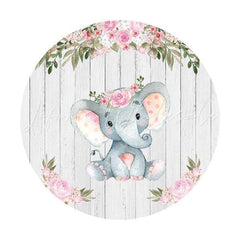 Lofaris Pink Floral And Elephant Round Baby Shower Backdrop