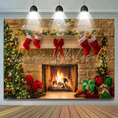 Lofaris Pink Floral And Socks Winter Happy Christmas Backdrop
