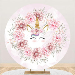 Lofaris Pink Floral And Unicorn Circle Backdrop For Baby Shower
