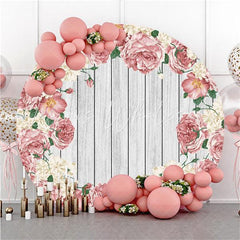 Lofaris Pink Floral And White Wood Round Backdrop For Decoration