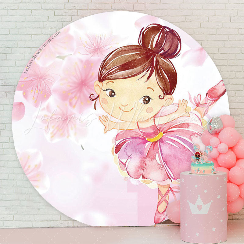 Lofaris Pink Floral Ballerina Girls Circle Backdrop Cover