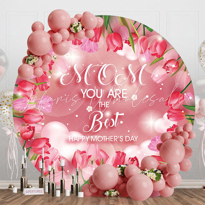 Lofaris Pink Floral Bokeh Heart Round Mothers Day Backdrop