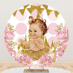 Lofaris Pink Floral Gold Glitter Castle Baby Shower Backdrop