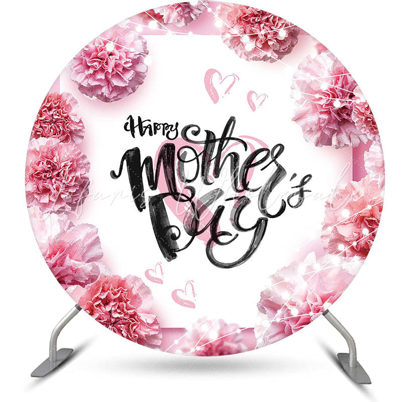 Lofaris Pink Floral Liaghts Heart Round Mothers Day Backdrop
