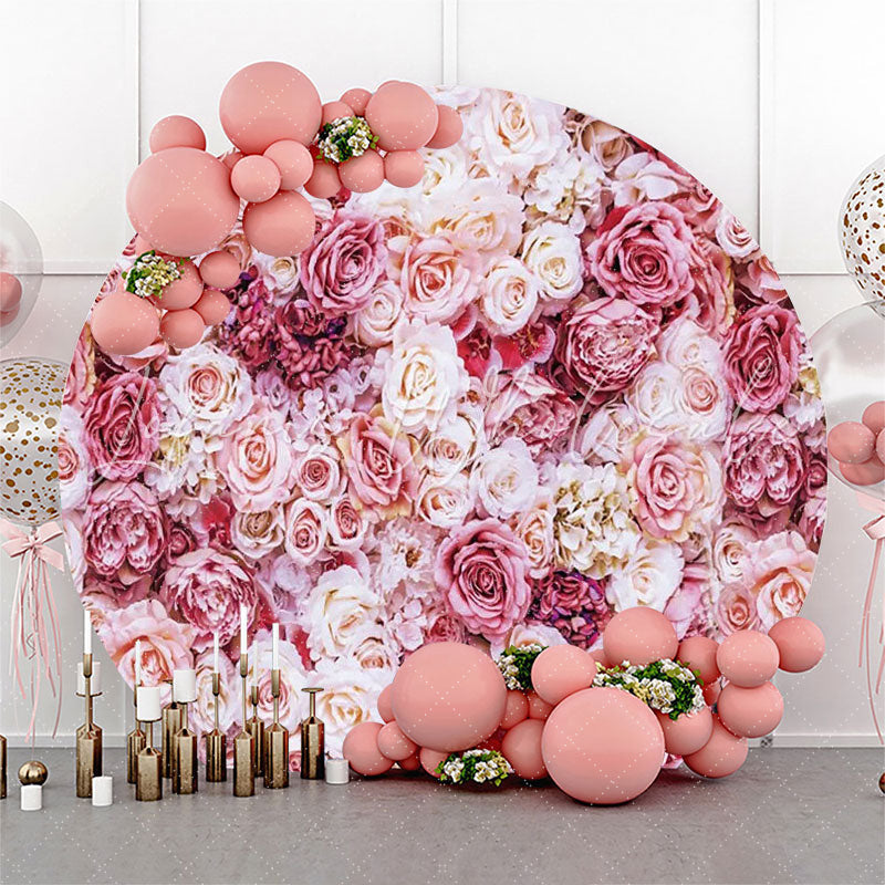 Lofaris Pink Floral Romantic Wall Round Wedding Backdrop