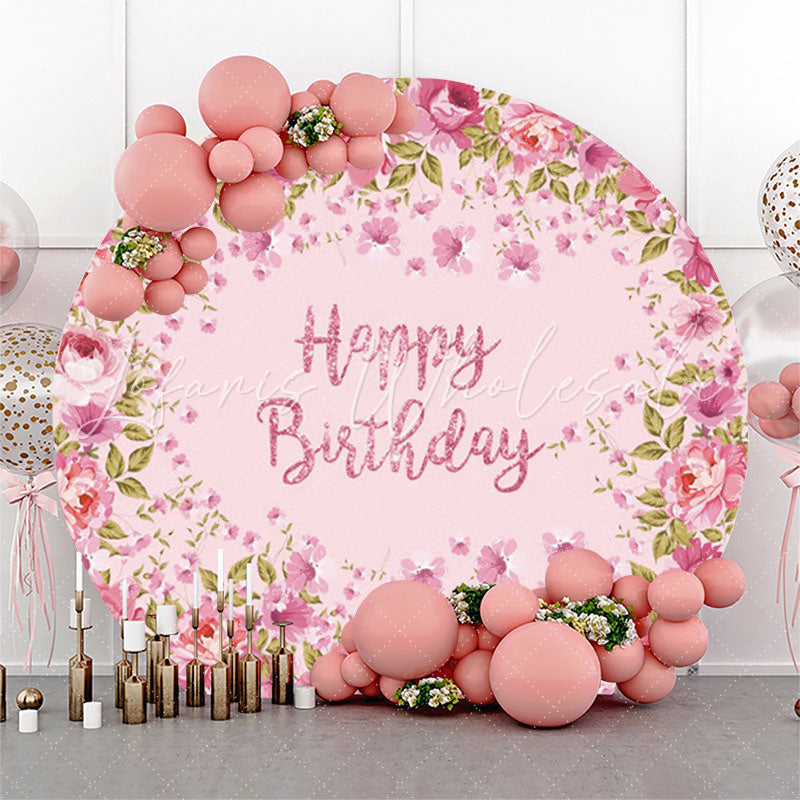 Lofaris Pink Flowers Circle Happy Birthday Backdrop For Girls